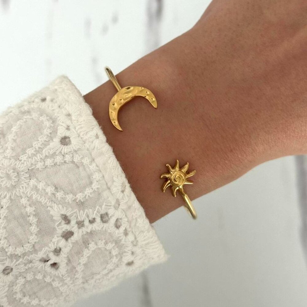 American Vintage Gold Sun and Crescent Moon Cuff Bracelet